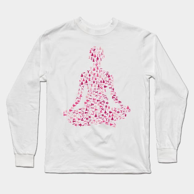 Yoga Lover Yoga Lotus Pose Design Long Sleeve T-Shirt by Sanu Designs